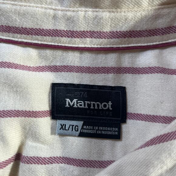 Marmot Shirt‎ Womens Size XL Cream Red Striped Button Up Long Sleeve Casual - Picture 6 of 9
